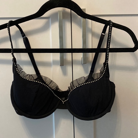 Victoria’s Secret black bra with lace trim and diamonds